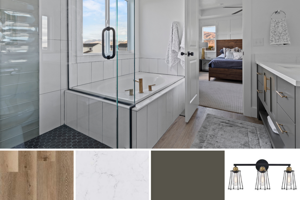 greystone model home, model home, meadowbrook, logan, bathroom, master bath, owner's bath, design blog