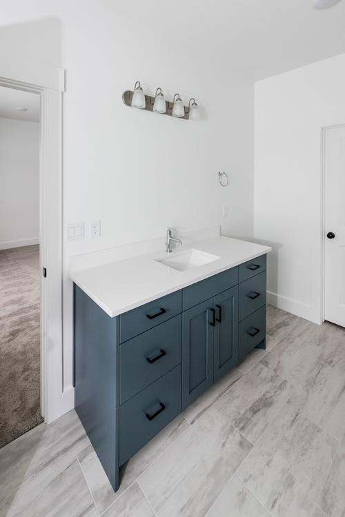blue bathroom, blue vanity, interior design, design trends