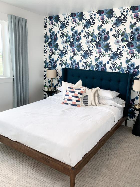 bedroom, bedroom design, bedroom ideas, floral wallpaper, interior design