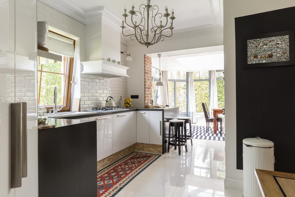 Creative interior- suburb white and black modern kitchen