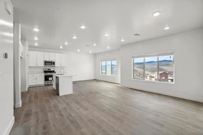 Great Room, Kitchen & Dining *Photo not representational of selections, only the floor plan. Contact agent for details*. New Home in Ivins, UT